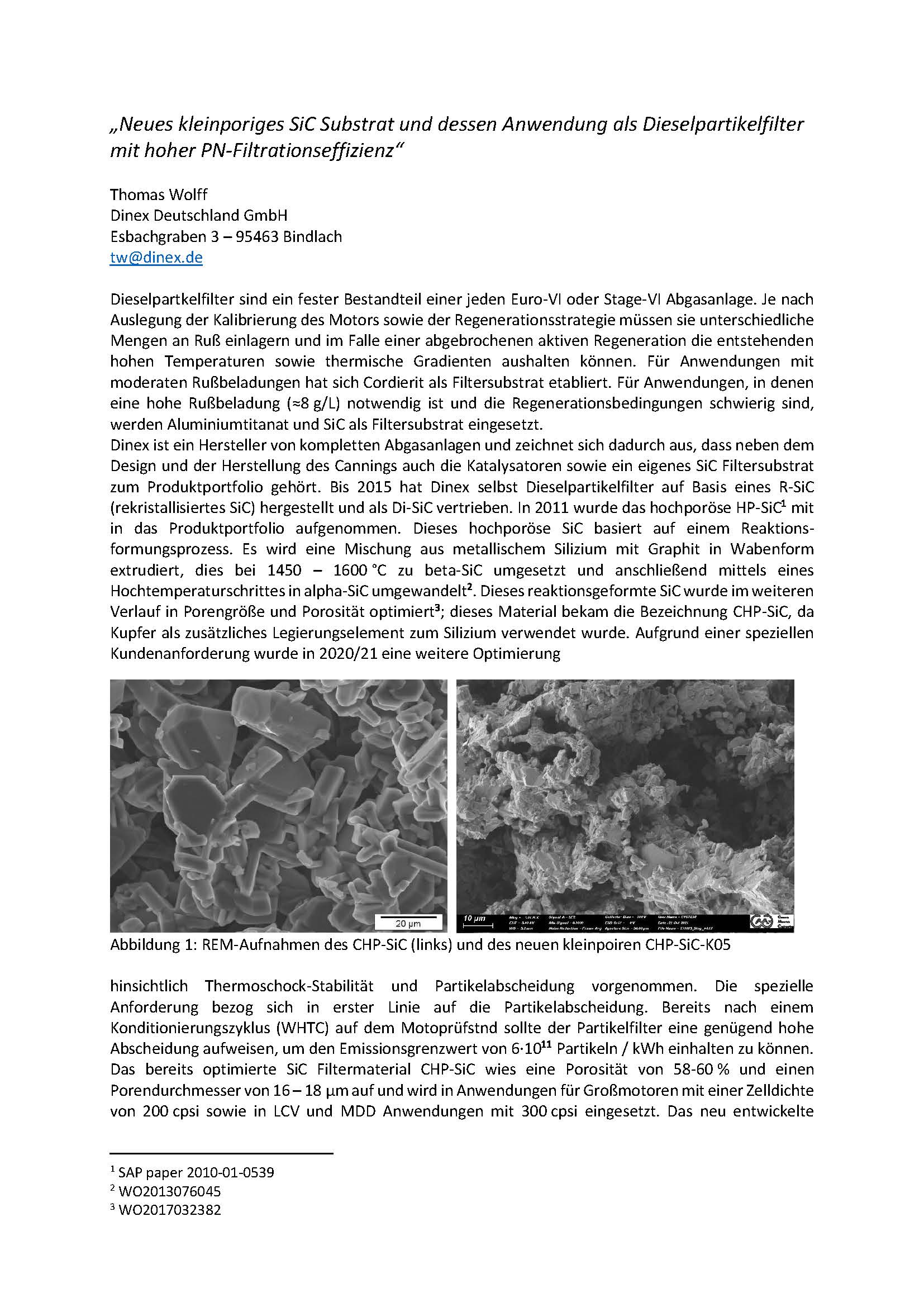 Small-Pore SiC Substrate - DPF with High PN filtration