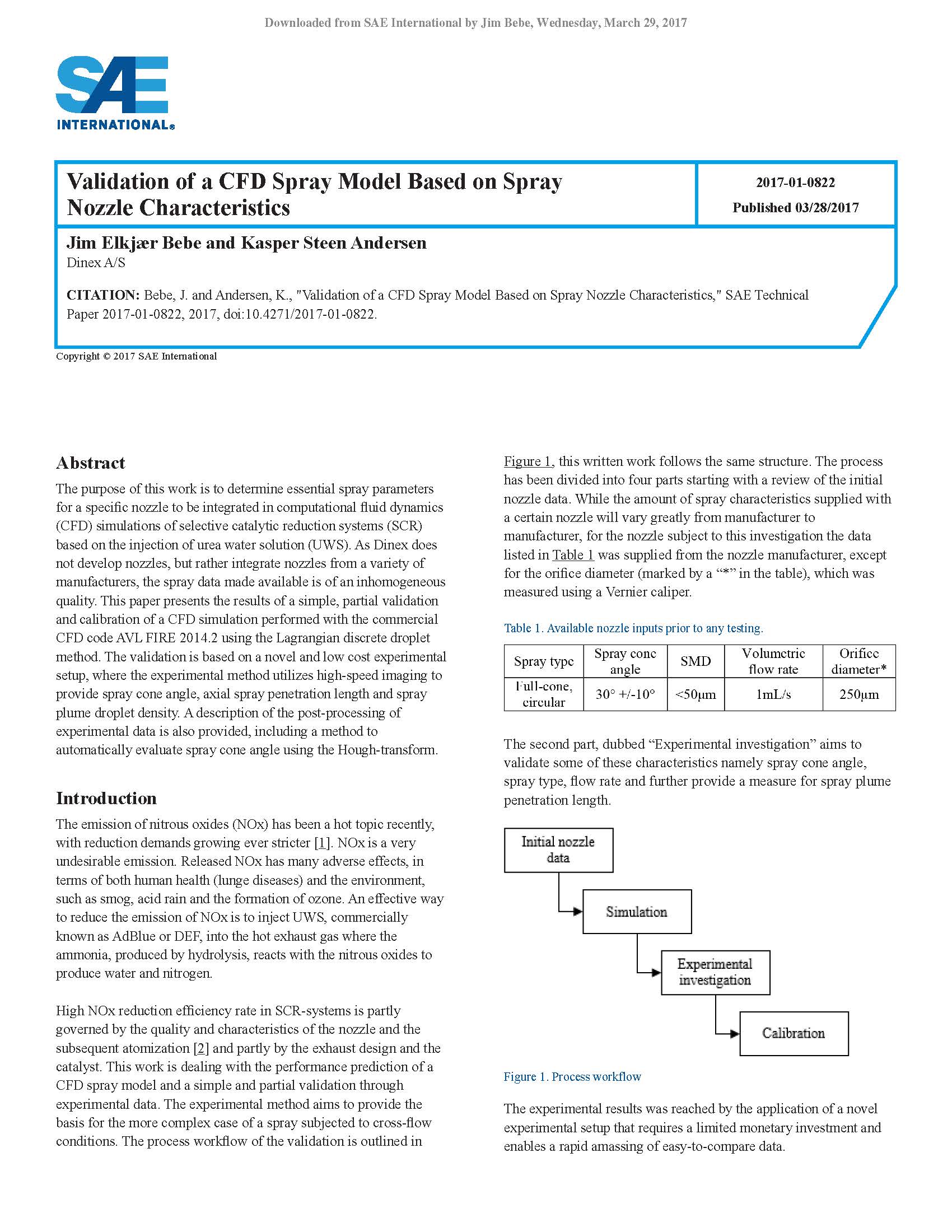 Validation of a CFD Spray Model Based on Spray Nozzle Characteristics