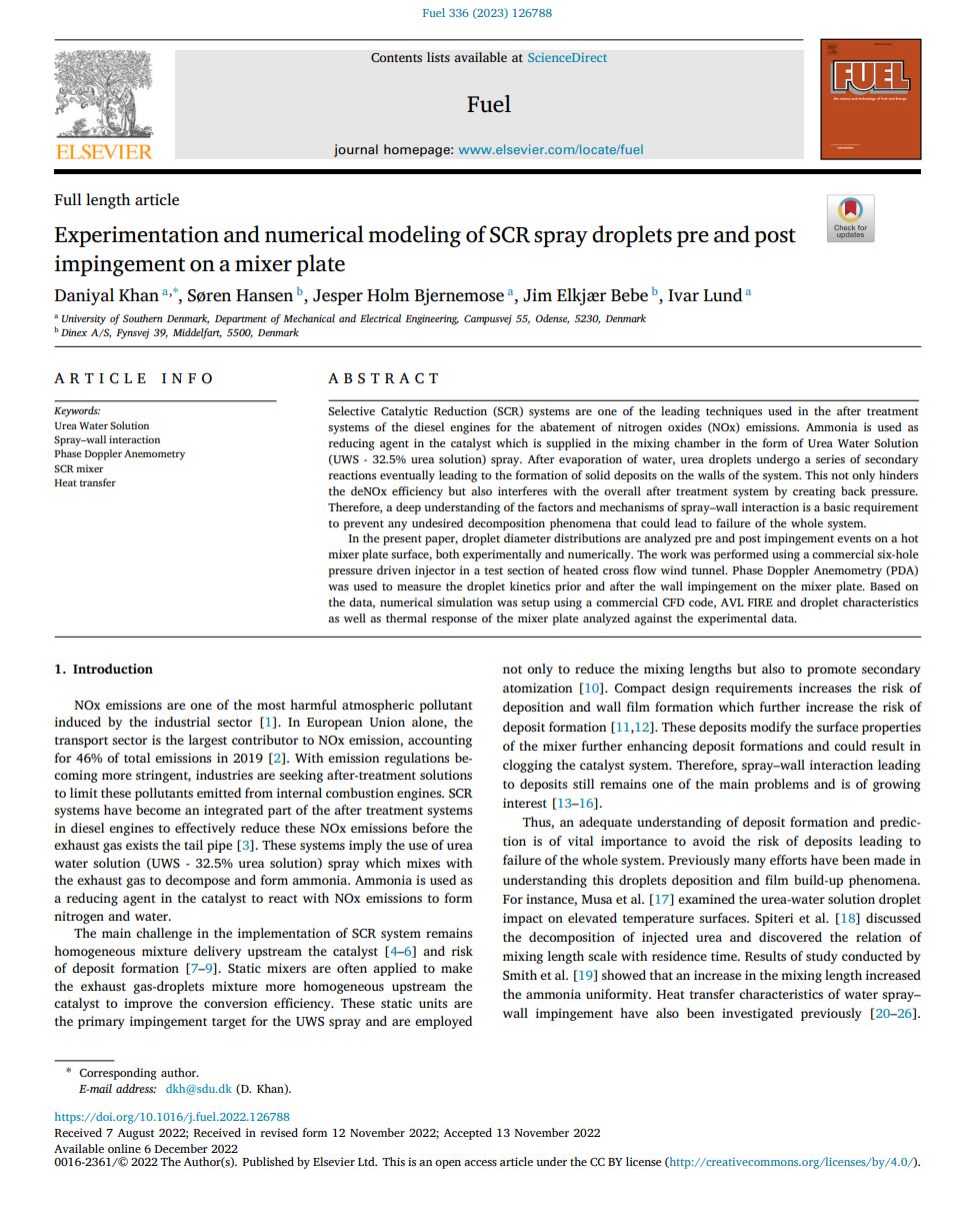 Experimentation and numerical modeling of SCR spray droplets pre and post impingement on a mixer plate