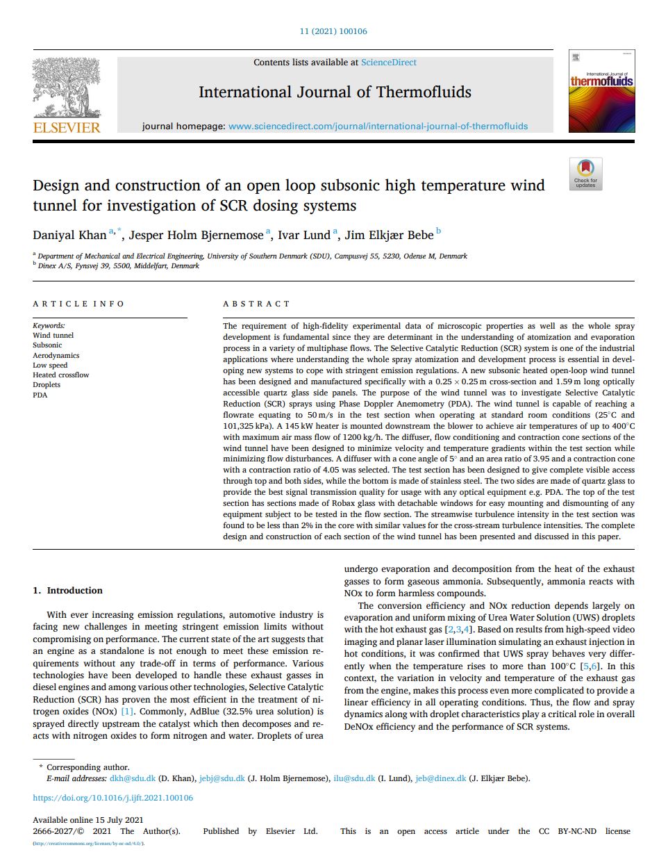 Design and construction of an open loop subsonic high temperature wind tunnel for investigation of SCR dosing systems