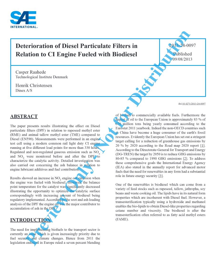 Deterioration of Diesel Particulate Filters in Relation to CI Engine Fueled with Biodiesel