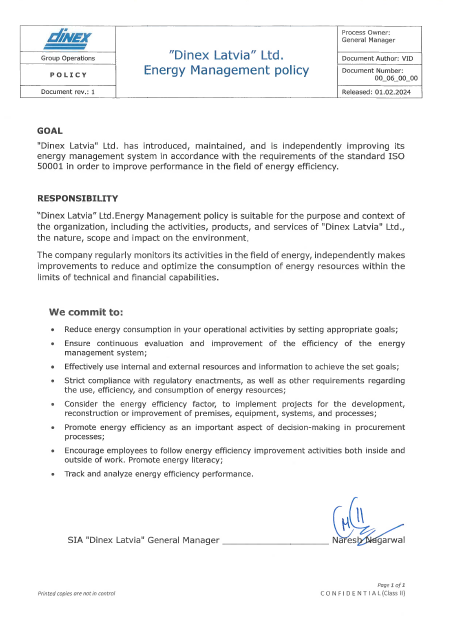 Dinex Latvia Energy Management Policy