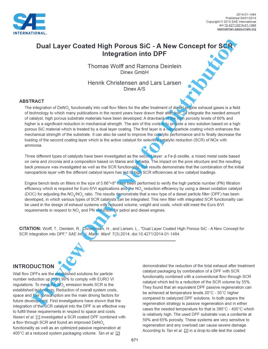 Dual Layer Coated High Porous SiC - A New Concept for SCR Integration into DPF