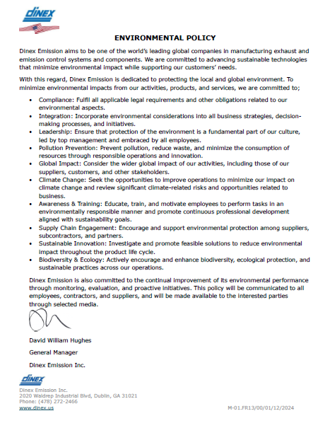 Dinex USA: Environmental Policy
