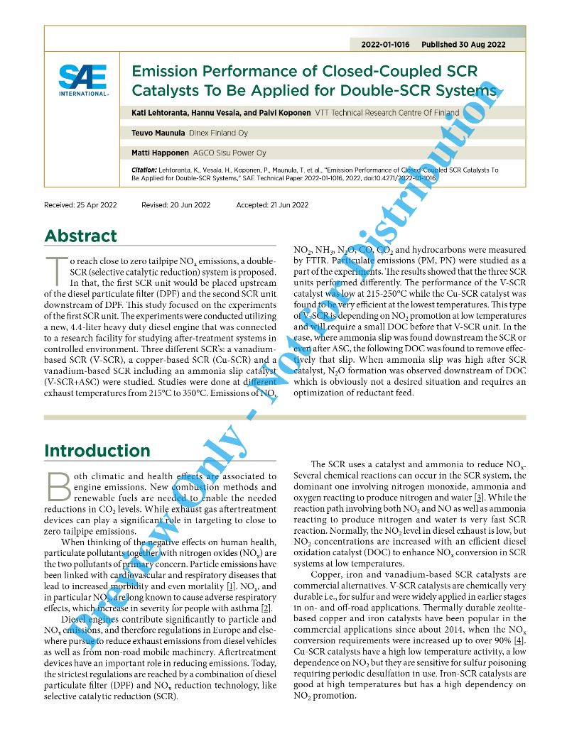 Emission Performance of Closed-Coupled SCR Catalysts To Be Applied for Double-SCR Systems