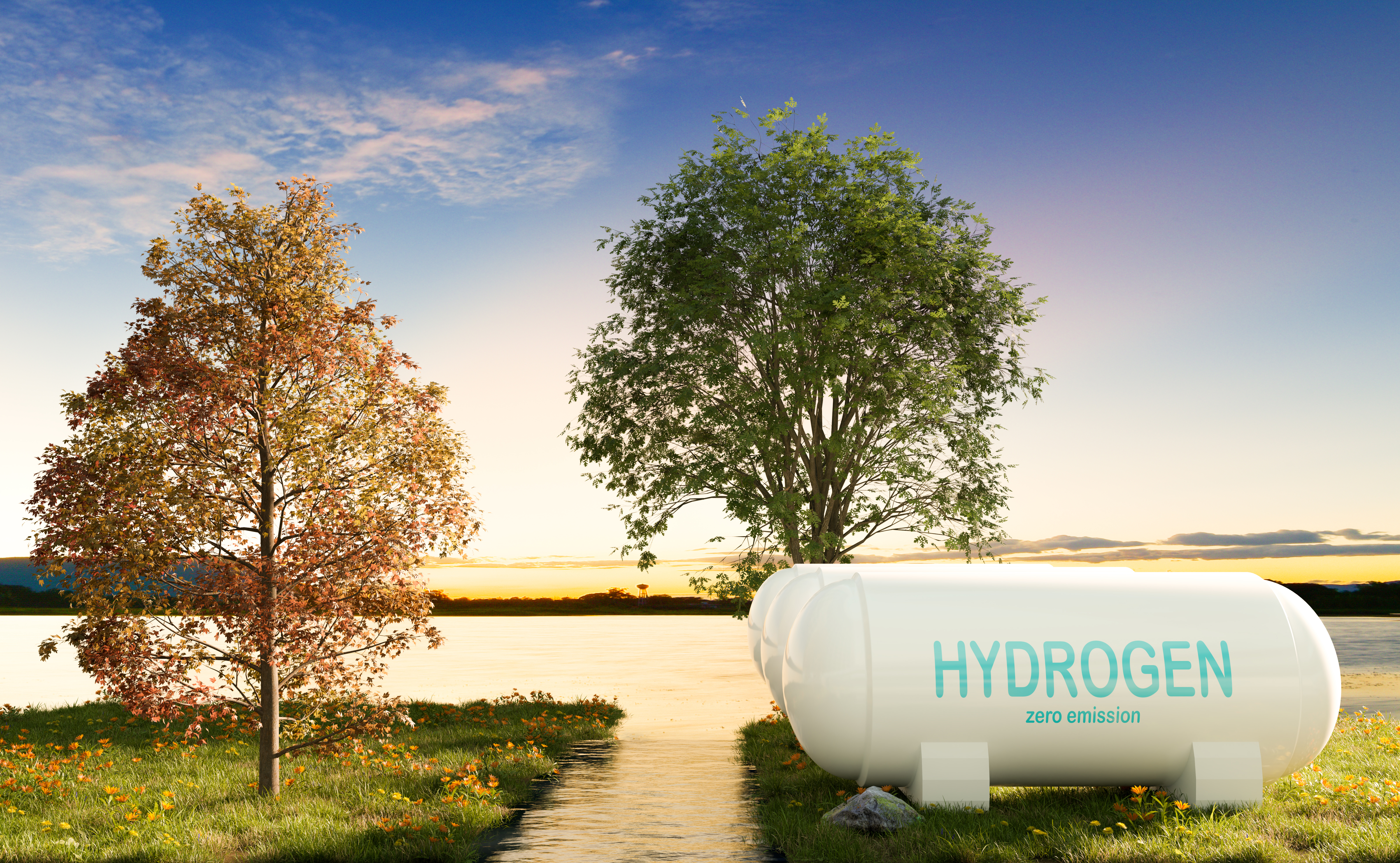 Hydrogen Power Storage Nearly River In Sunset Scen 2025 01 07 23 19 56 Utc