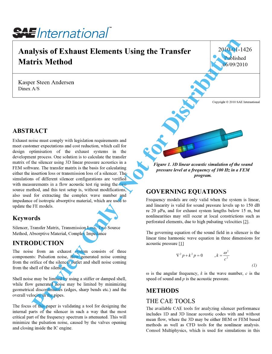 Analysis of Exhaust Elements Using the Transfer Matrix Method
