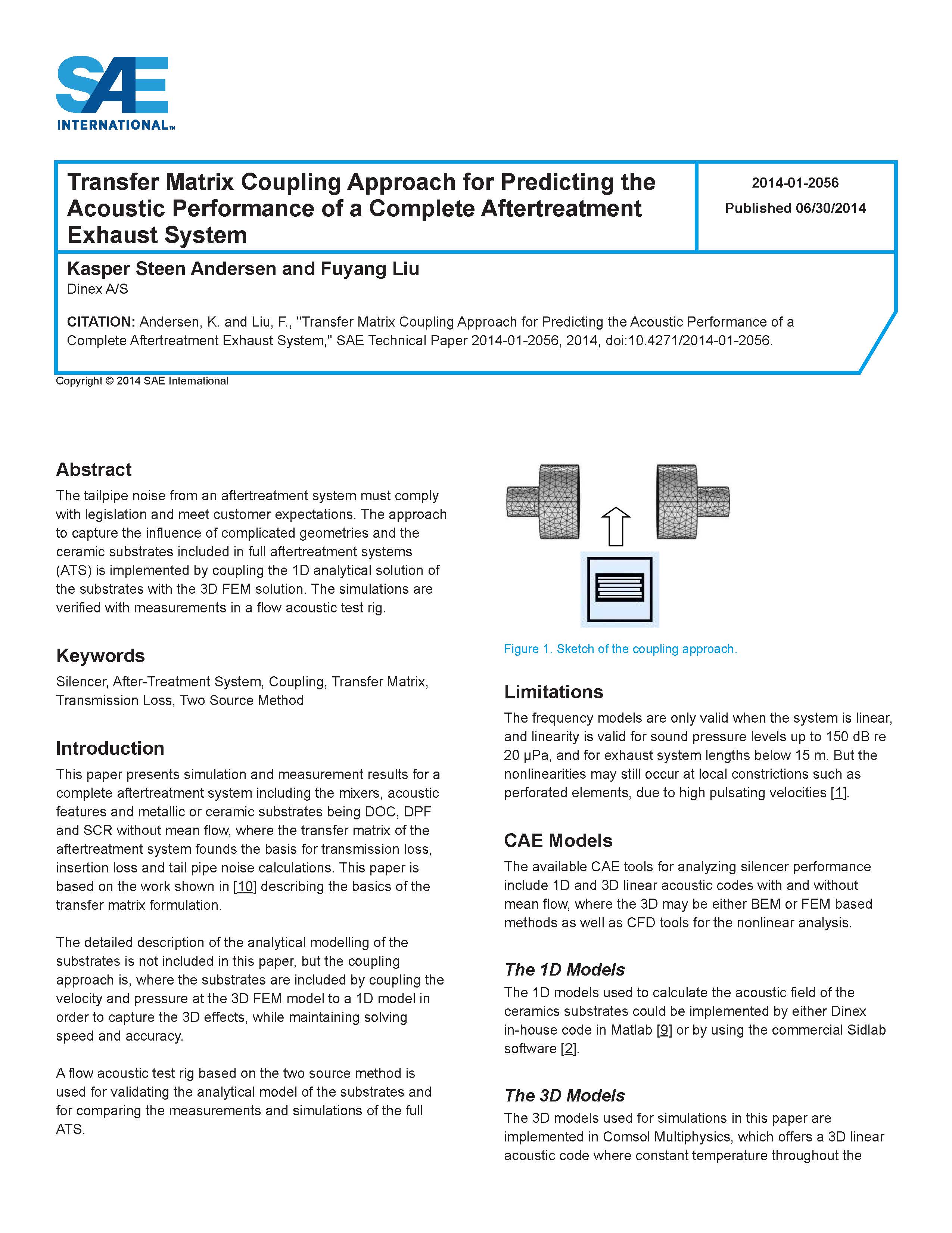 Transfer Matrix Coupling Approach for Predicting the Acoustic Performance of a Complete Aftertreatment Exhaust System
