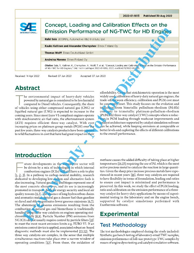 Concept, Loading and Calibration Effects on the Emission Performance of NG-TWC for HD Engines