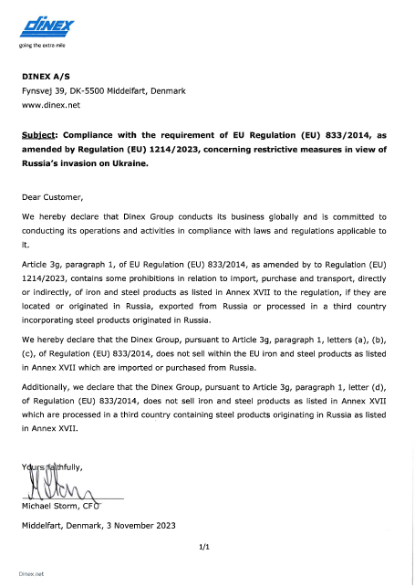 Statement of Compliance (EU 1214/2023)